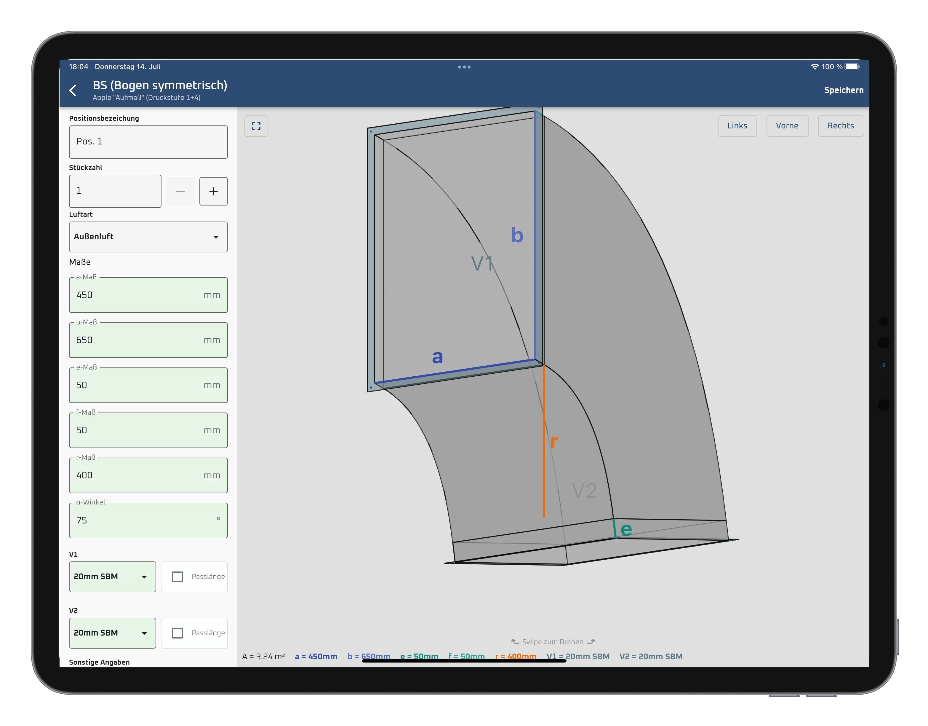 Lüftungskanäle aufmessen App